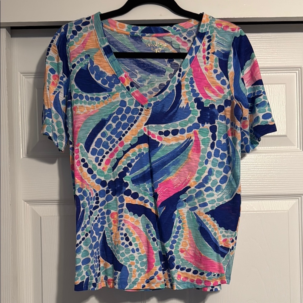 Lilly Pulitzer Pink and Blue Graphic Blouse